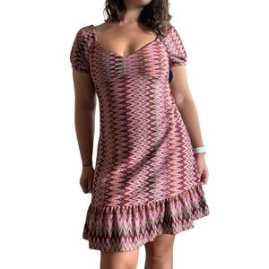 Betsey Johnson Vintage Zigzag Mini Dress Multicolor Medium